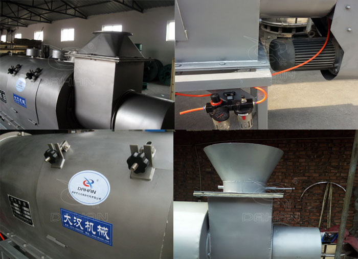 氣旋篩：電機，進料口，氣壓裝置等特寫圖片