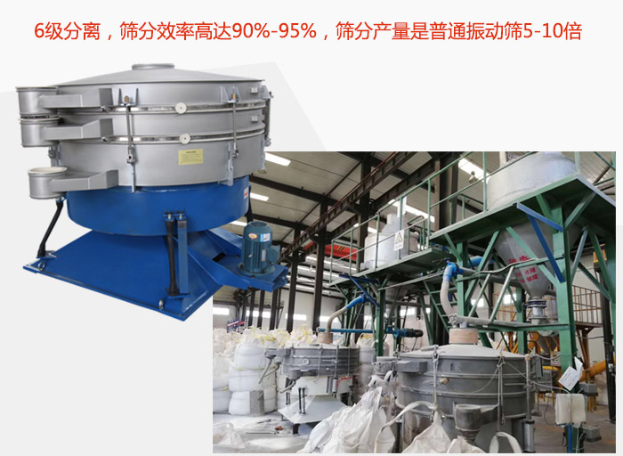 搖擺篩采用6級(jí)分離，篩分效率高達(dá)90%-95%，篩分產(chǎn)量是普通振動(dòng)篩5-10倍