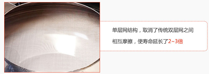 單層網(wǎng)結構，取消了傳統(tǒng)雙層網(wǎng)之間相互摩擦，使壽命延長了2~3倍
