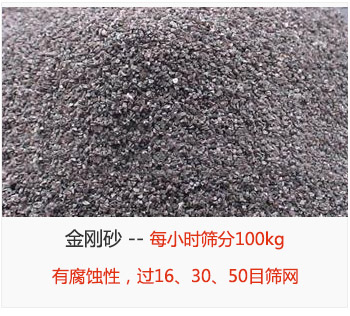 篩分金剛砂每小時(shí)100kg，有腐蝕性，過16、30、50目篩網(wǎng)
