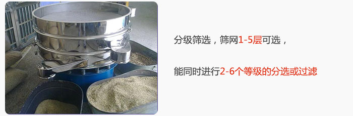 分級篩選，可篩1至5層篩網(wǎng)，能同時進行2至6個等級的分選或過濾