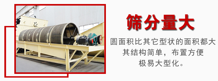 滾筒篩篩分產(chǎn)量大，產(chǎn)量可達200噸/時
